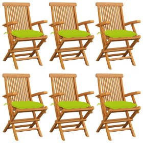 Sillas de jardín 6 uds madera teca con cojines verde brillante by , Garden chairs - Ref: Foro24-3062567, Price: 460,85 €, Dis...