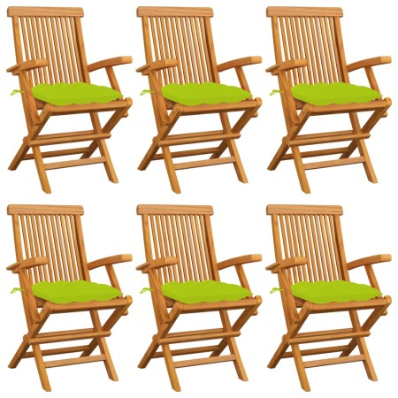 Sillas de jardín 6 uds madera teca con cojines verde brillante von , Gartenstühle - Ref: Foro24-3062567, Preis: 460,85 €, Rab...