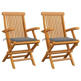 Sillas de jardín 2 uds madera maciza de teca con cojines grises von , Gartenstühle - Ref: Foro24-3062488, Preis: 203,80 €, Ra...
