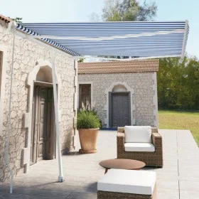 Toldo de pie retráctil manual azul y blanco 300x250 cm de vidaXL, Toldos - Ref: Foro24-3069496, Precio: 320,89 €, Descuento: %