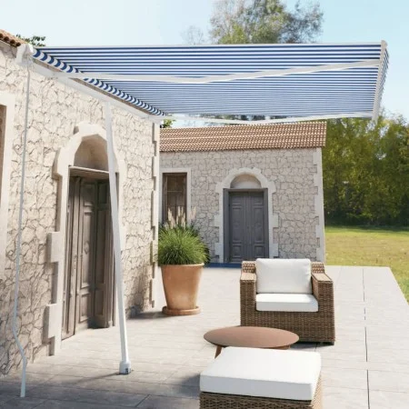 Blue and white manual retractable foot awning 300x250 cm by vidaXL, Awnings - Ref: Foro24-3069496, Price: 332,68 €, Discount: %