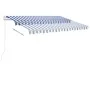 Blue and white manual retractable foot awning 300x250 cm by vidaXL, Awnings - Ref: Foro24-3069496, Price: 332,68 €, Discount: %