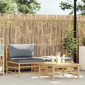 Set de muebles de jardín 3 piezas bambú y cojines gris oscuro