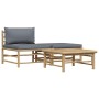 Set de muebles de jardín 3 piezas bambú y cojines gris oscuro