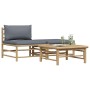 Set de muebles de jardín 3 piezas bambú y cojines gris oscuro