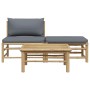 Set de muebles de jardín 3 piezas bambú y cojines gris oscuro
