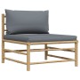 Set de muebles de jardín 3 piezas bambú y cojines gris oscuro