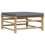 Set de muebles de jardín 3 piezas bambú y cojines gris oscuro