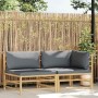 Set de muebles de jardín 2 piezas bambú y cojines gris oscuro