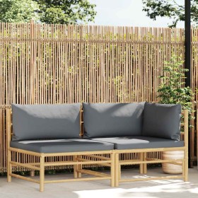 Set de muebles de jardín 2 piezas bambú y cojines gris oscuro