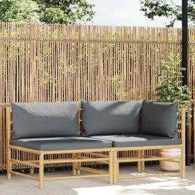 Set de muebles de jardín 2 piezas bambú y cojines gris oscuro