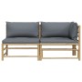 Set de muebles de jardín 2 piezas bambú y cojines gris oscuro