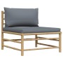 Set de muebles de jardín 2 piezas bambú y cojines gris oscuro