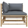 Set de muebles de jardín 2 piezas bambú y cojines gris oscuro