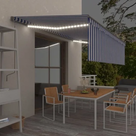 Toldo automático persiana LED sensor viento azul blanco 5x3 m de vidaXL, Toldos - Ref: Foro24-3069471, Precio: 642,81 €, Desc...