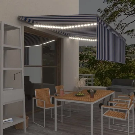 Automatic awning LED blind wind sensor blue white 4.5x3 m by vidaXL, Awnings - Ref: Foro24-3069451, Price: 697,76 €, Discount: %