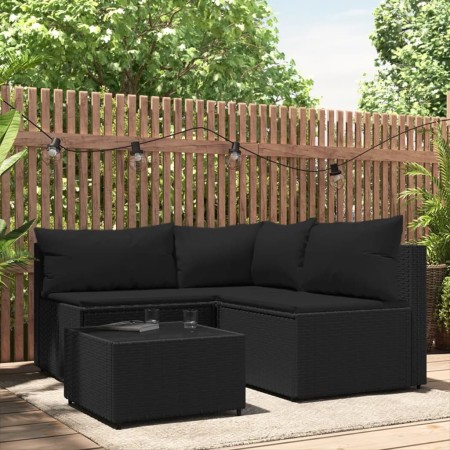 Juego de jardín con cojines 4 piezas ratán sintético negro by , Outdoor sofas - Ref: Foro24-319781, Price: 314,35 €, Discount: %