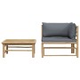 Set de muebles de jardín 2 piezas bambú y cojines gris oscuro