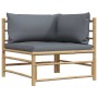 Set de muebles de jardín 2 piezas bambú y cojines gris oscuro