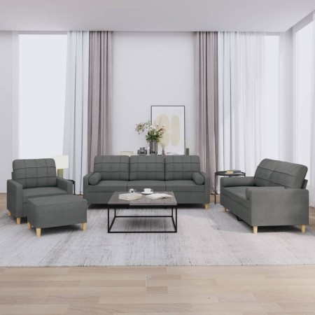 Juego de sofás con cojines 4 piezas tela gris oscuro by , Sofas - Ref: Foro24-3201267, Price: 738,86 €, Discount: %
