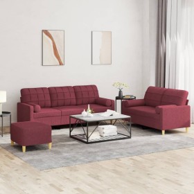 Juego de sofás con cojines 3 piezas tela rojo tinto by , Sofas - Ref: Foro24-3201336, Price: 498,47 €, Discount: %