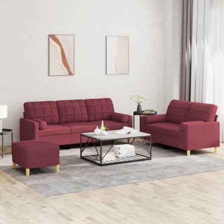Juego de sofás con cojines 3 piezas tela rojo tinto by , Sofas - Ref: Foro24-3201336, Price: 498,47 €, Discount: %