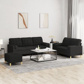 Juego de sofás con cojines 3 piezas tela negro by , Sofas - Ref: Foro24-3201334, Price: 543,73 €, Discount: %