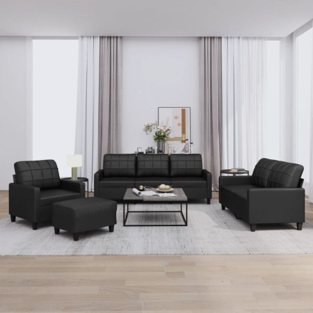 Juego de sofás con cojines 4 piezas cuero sintético negro by , Sofas - Ref: Foro24-3201343, Price: 681,40 €, Discount: %