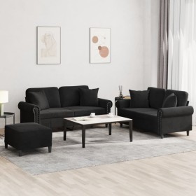 Juego de sofás con cojines 3 piezas terciopelo negro by , Sofas - Ref: Foro24-3202245, Price: 554,57 €, Discount: %