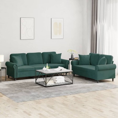 Juego de sofás con cojines 2 piezas terciopelo verde oscuro by , Sofas - Ref: Foro24-3202272, Price: 602,34 €, Discount: %