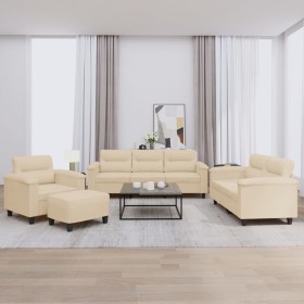Juego de sofás con cojines 4 piezas tela microfibra crema by , Sofas - Ref: Foro24-3202300, Price: 842,49 €, Discount: %