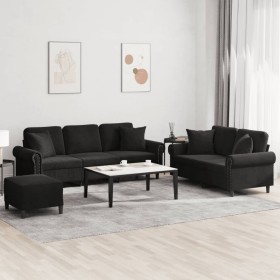 Juego de sofás con cojines 3 piezas terciopelo negro von , Sofas - Ref: Foro24-3202285, Preis: 641,03 €, Rabatt: %