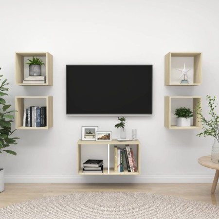 Muebles de salón 5 pzas madera ingeniería blanco y roble Sonoma de , Muebles TV - Ref: Foro24-3079606, Precio: 134,25 €