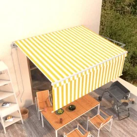 Retractable automatic awning with yellow and white blinds, 4x3 m. by vidaXL, Awnings - Ref: Foro24-3069308, Price: 722,84 €, ...