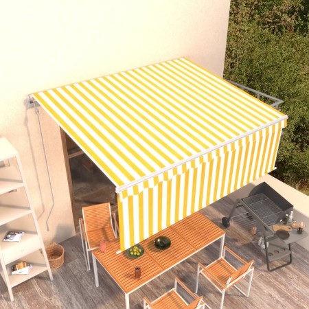 Retractable automatic awning with yellow and white blinds, 4x3 m. by vidaXL, Awnings - Ref: Foro24-3069308, Price: 594,36 €, ...