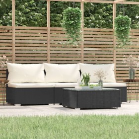 Juego de jardín con cojines 4 piezas ratán sintético negro de , Conjuntos de jardín - Ref: Foro24-317496, Precio: 401,42 €, D...