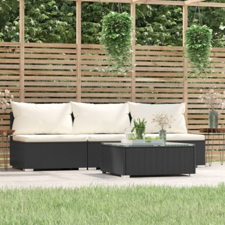 Juego de jardín con cojines 4 piezas ratán sintético negro by , Garden sets - Ref: Foro24-317496, Price: 401,42 €, Discount: %