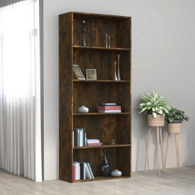 Estantería 5 baldas contrachapada roble ahumado 80x30x189 cm by , Bookcases and shelves - Ref: Foro24-815402, Price: 130,40 €...