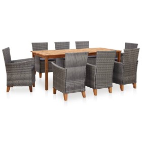 Set de comedor 9 pzas ratán sintético madera maciza acacia gris de , Conjuntos de jardín - Ref: Foro24-46002, Precio: 685,97 €