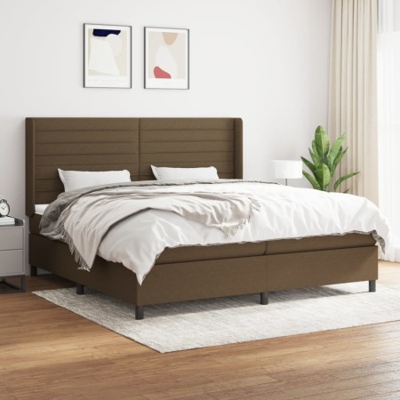 Cama box spring con colchón tela marrón oscuro 200x200 cm