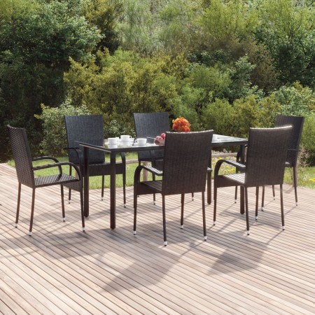 Juego de comedor de jardín 7 piezas ratán sintético negro by , Garden sets - Ref: Foro24-3156657, Price: 432,35 €, Discount: %
