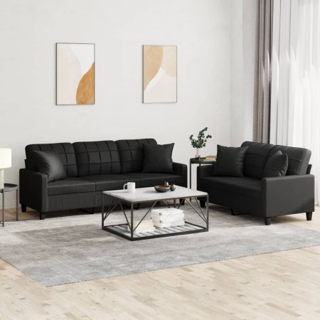 Juego de sofás con cojines 2 piezas cuero sintético negro by , Sofas - Ref: Foro24-3201388, Price: 522,44 €, Discount: %