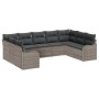 Conjunto de sofá de jardín con cojín 9 pcs Gris Poliratán