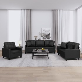 Juego de sofás con cojines 3 piezas cuero sintético negro by , Sofas - Ref: Foro24-3201348, Price: 667,45 €, Discount: %