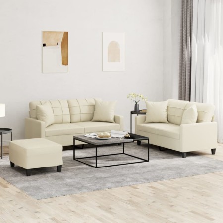 Juego de sofás con cojines 3 piezas cuero sintético color crema von , Sofas - Ref: Foro24-3201374, Preis: 501,70 €, Rabatt: %