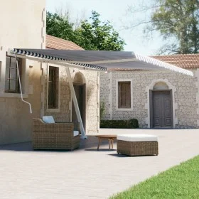Toldo de pie retráctil manual azul y blanco 500x300 cm de vidaXL, Toldos - Ref: Foro24-3069576, Precio: 507,70 €, Descuento: %