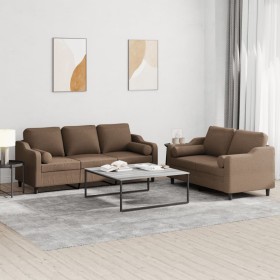 Juego de sofás con cojines 2 piezas tela marrón by , Sofas - Ref: Foro24-3201853, Price: 563,00 €, Discount: %