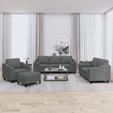 Juego de sofás con cojines 4 piezas tela gris oscuro by , Sofas - Ref: Foro24-3201795, Price: 690,66 €, Discount: %