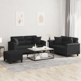 Juego de sofás con cojines 3 piezas cuero sintético negro by , Sofas - Ref: Foro24-3202377, Price: 513,22 €, Discount: %