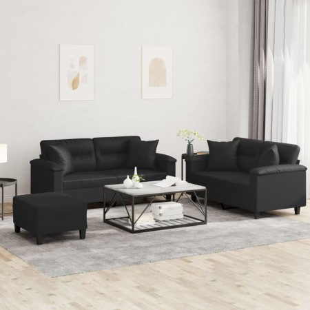Juego de sofás con cojines 3 piezas cuero sintético negro by , Sofas - Ref: Foro24-3202377, Price: 513,22 €, Discount: %